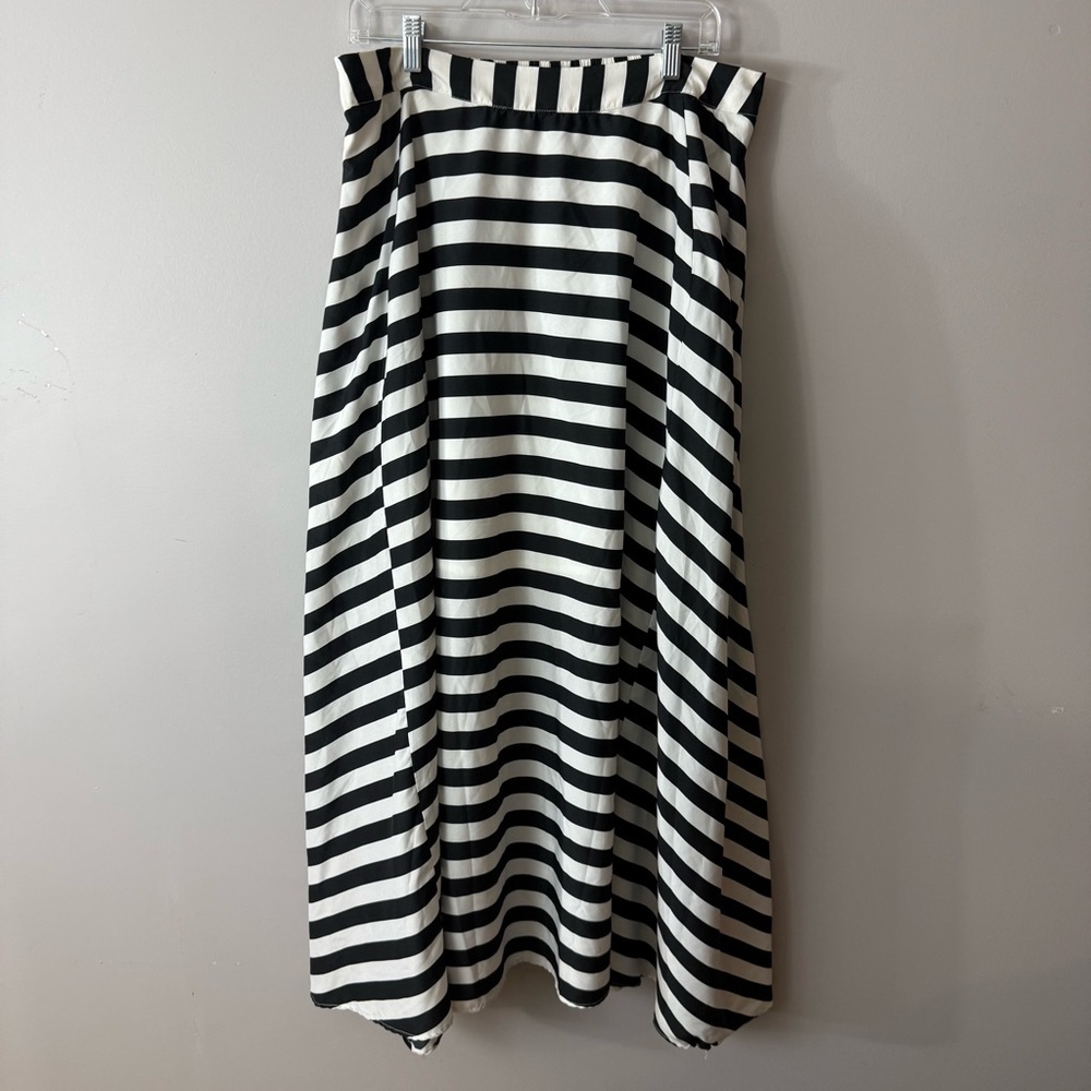 Black and White Striped A-Line Maxi Skirt